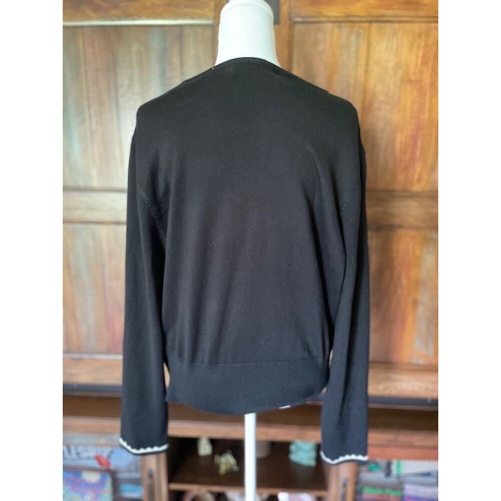 Belle Poque Size 2XL Cardigan Button Up Sweater Black w/ White‎ Trim - Picture 3 of 5